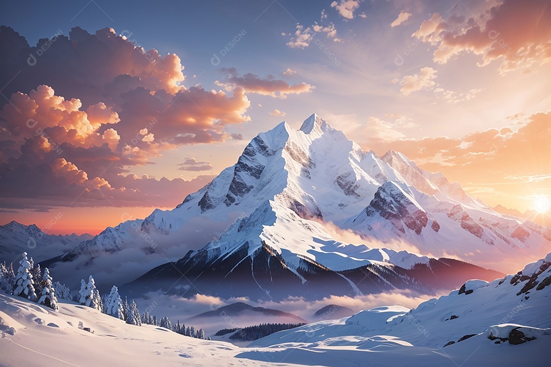 Fundo do pôr do sol da montanha de inverno