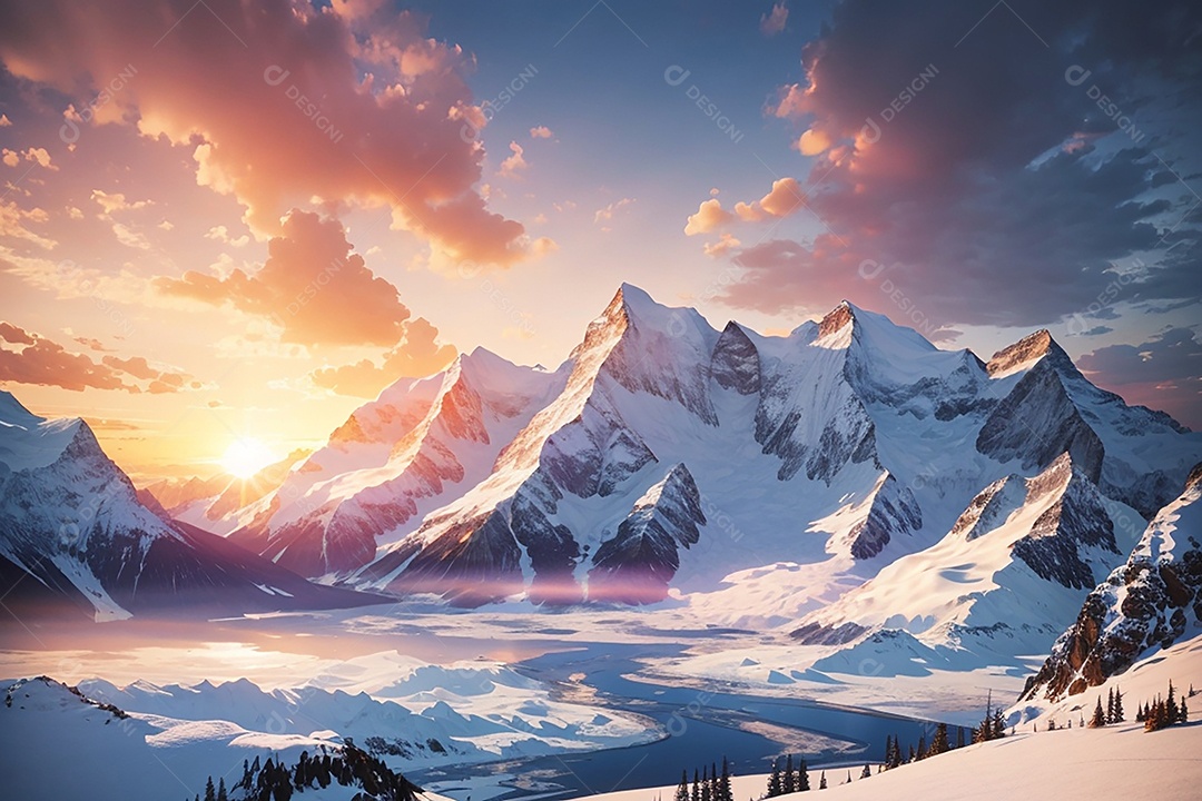 Fundo do pôr do sol da montanha de inverno