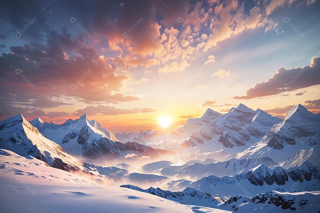 Fundo do pôr do sol da montanha de inverno