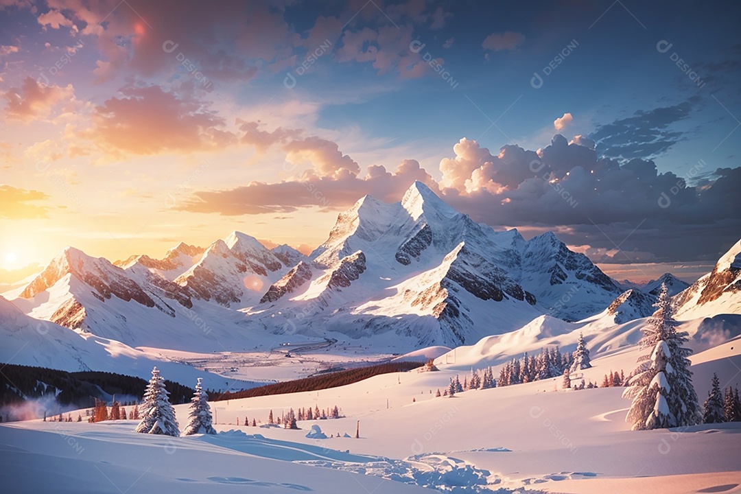 Fundo do pôr do sol da montanha de inverno