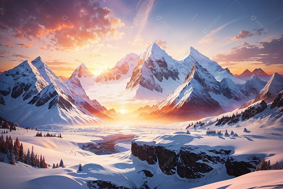 Fundo do pôr do sol da montanha de inverno