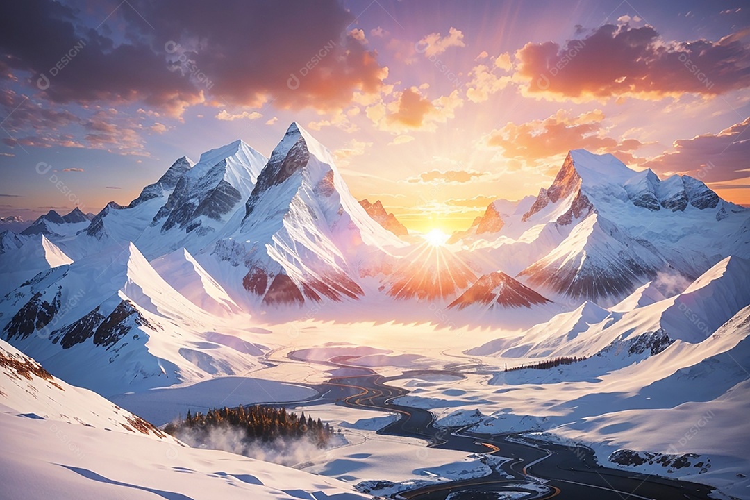 Fundo do pôr do sol da montanha de inverno