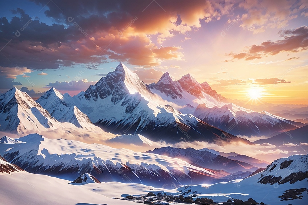 Fundo do pôr do sol da montanha de inverno