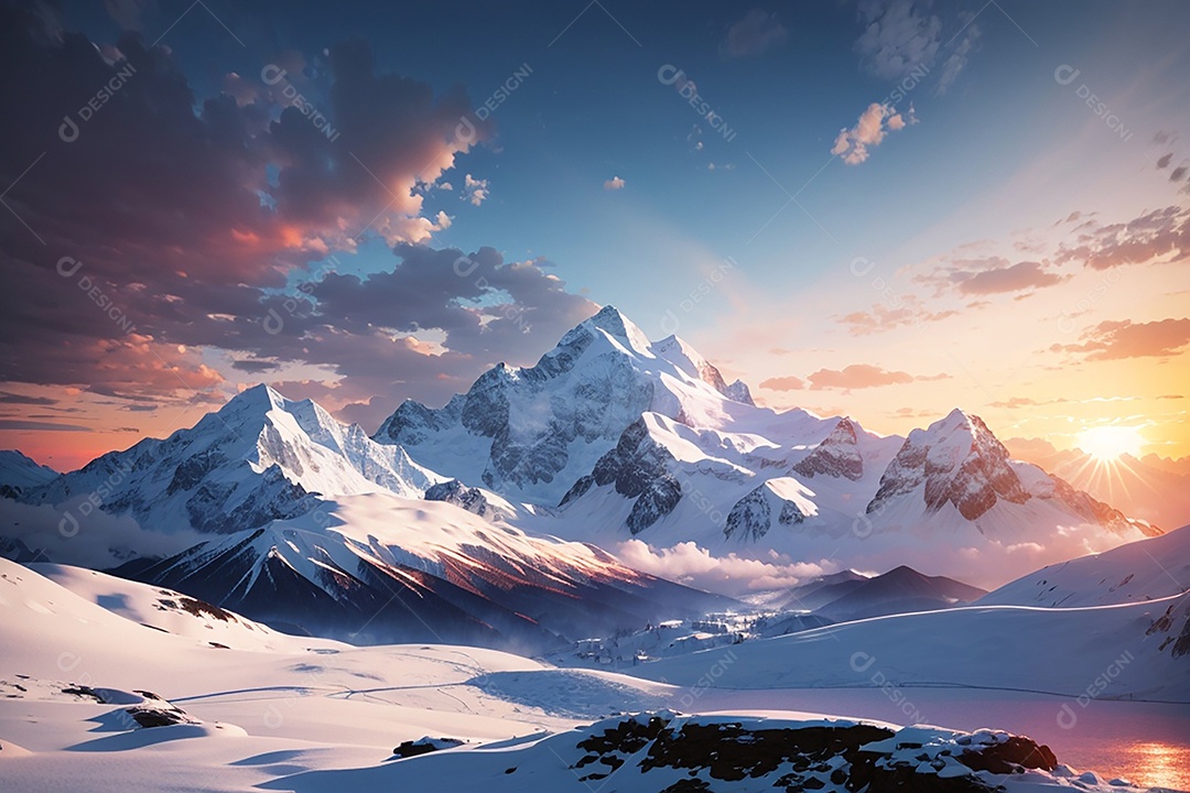 Fundo do pôr do sol da montanha de inverno