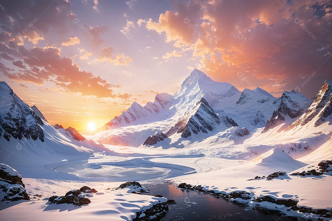 Fundo do pôr do sol da montanha de inverno