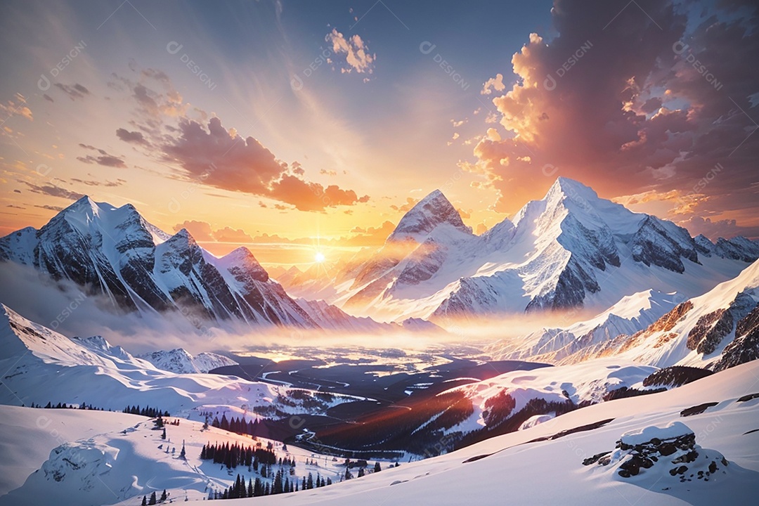 Fundo do pôr do sol da montanha de inverno