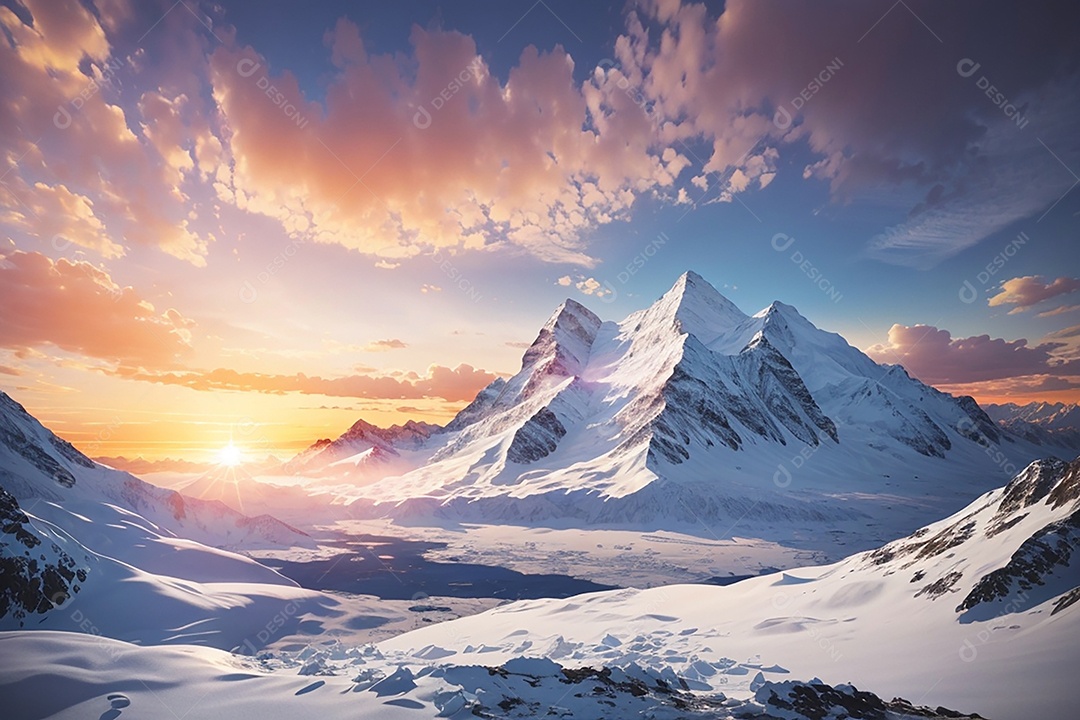 Fundo do pôr do sol da montanha de inverno