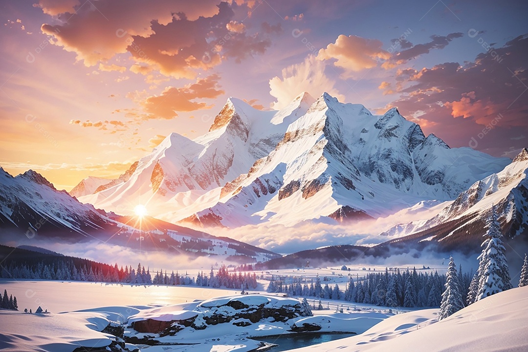 Fundo do pôr do sol da montanha de inverno