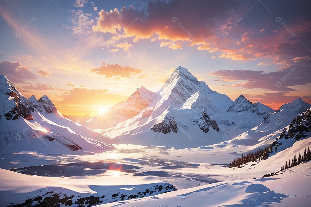 Fundo do pôr do sol da montanha de inverno