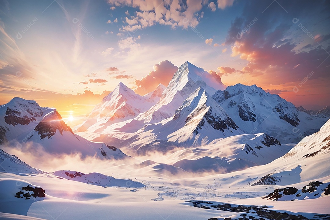 Fundo do pôr do sol da montanha de inverno