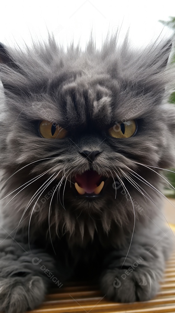 Gato cinza escuro muito estranho com uma expressão muito engraçada