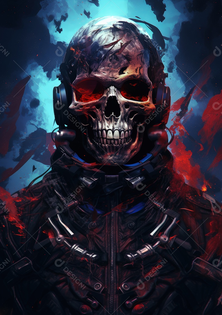 Intensidade generativo luta futurista videogame fogo abstrato tático caveira ficção ciborgue soldado defesa IA inteligência artificial Imagens Fotos JPG