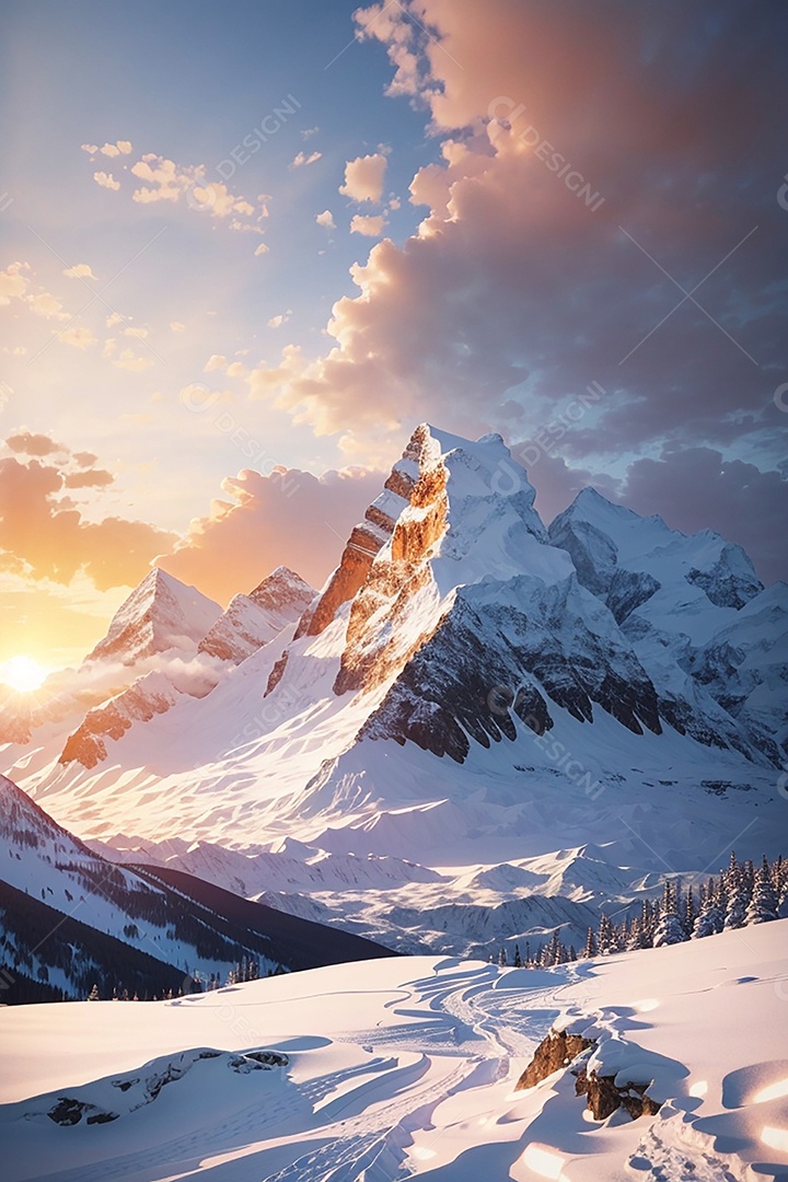 Fundo do pôr do sol da montanha de inverno