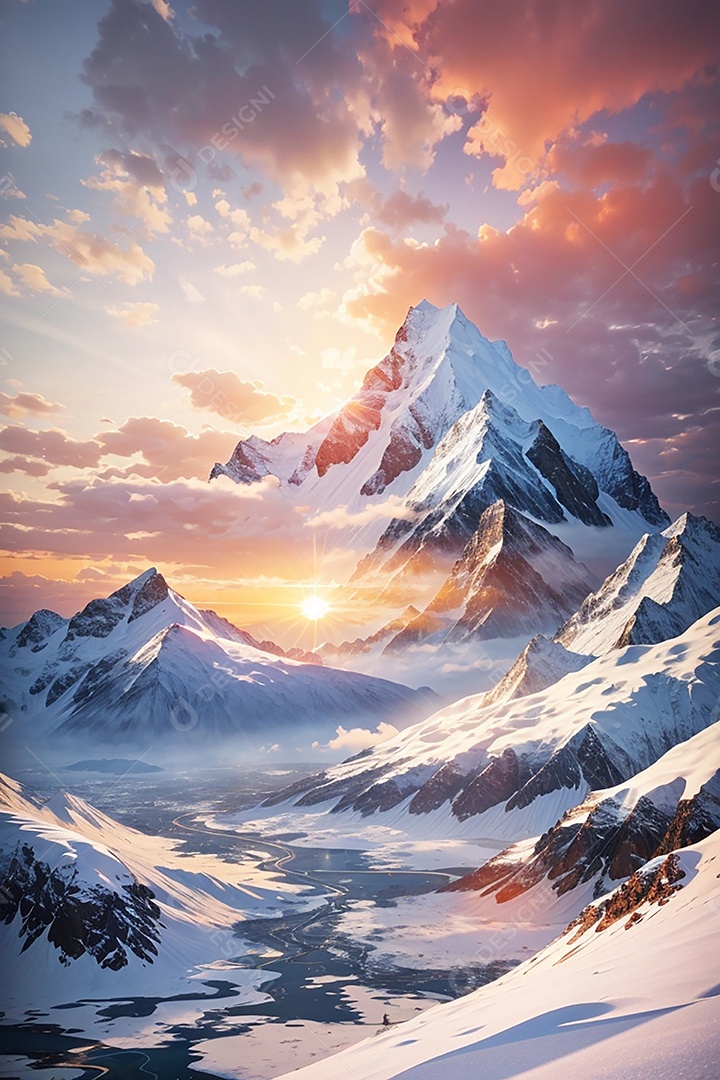 Fundo do pôr do sol da montanha de inverno