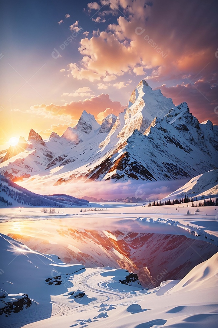 Fundo do pôr do sol da montanha de inverno