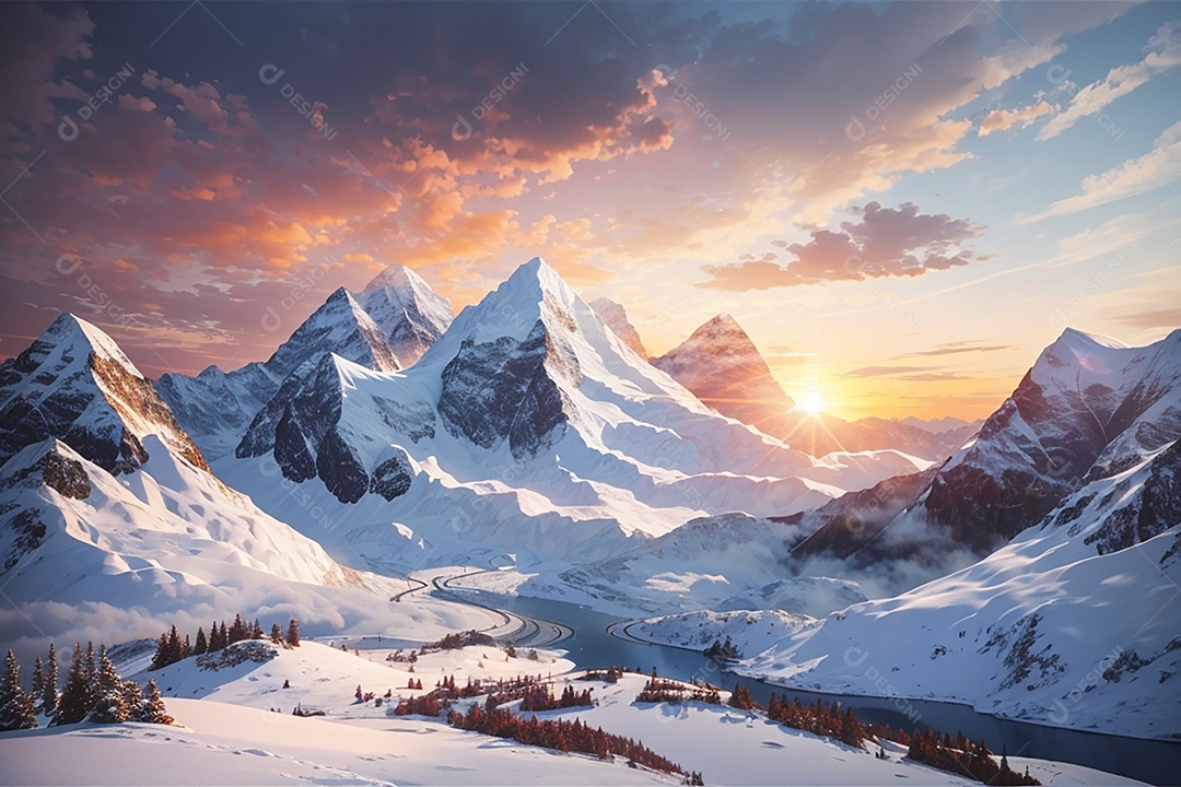 Fundo do pôr do sol da montanha de inverno