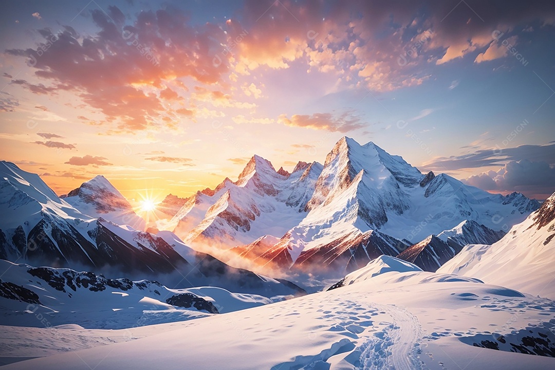 Fundo do pôr do sol da montanha de inverno