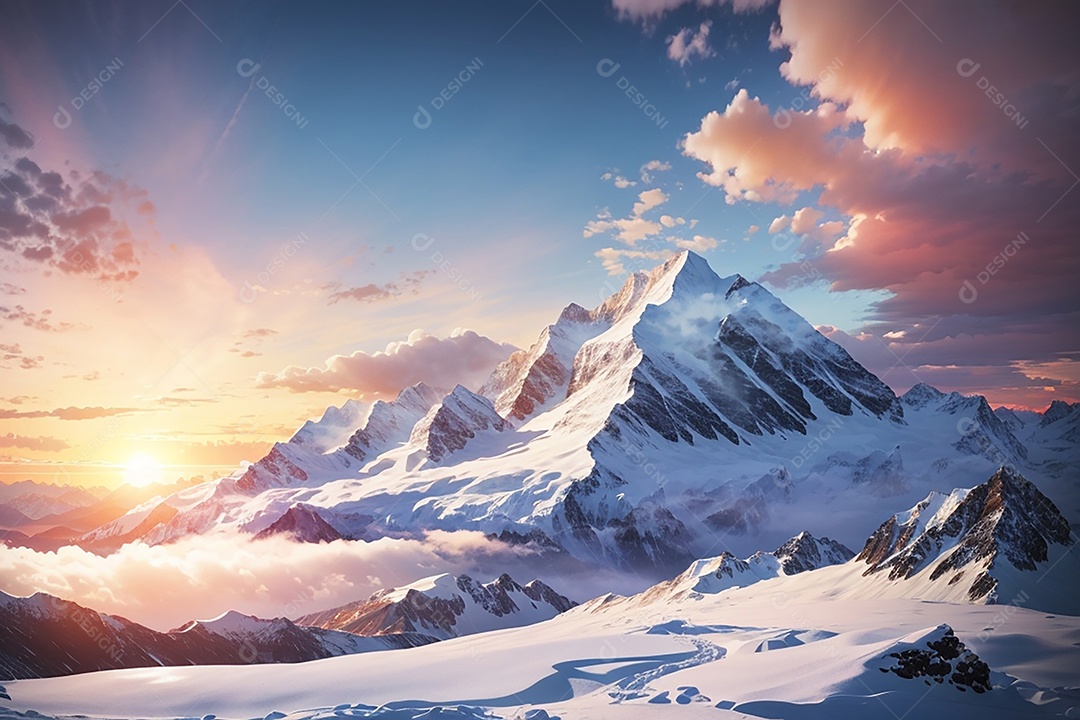 Fundo do pôr do sol da montanha de inverno