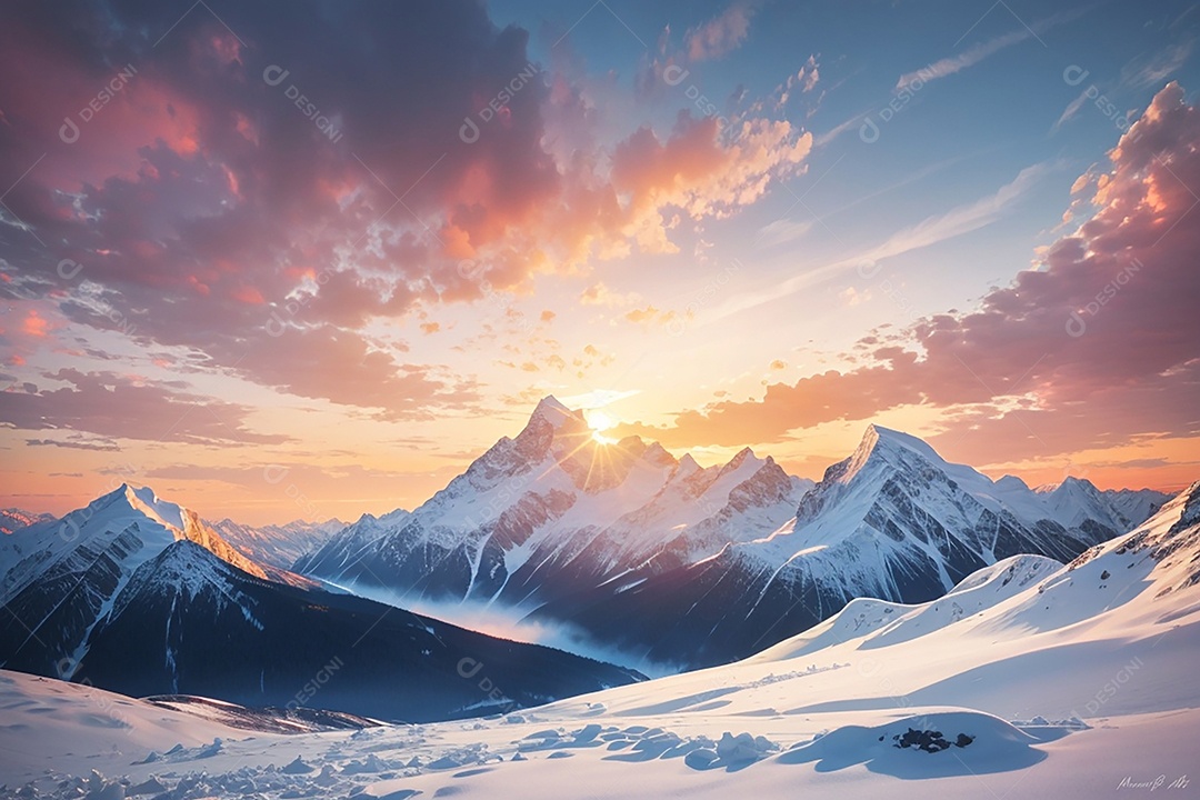 Fundo do pôr do sol da montanha de inverno