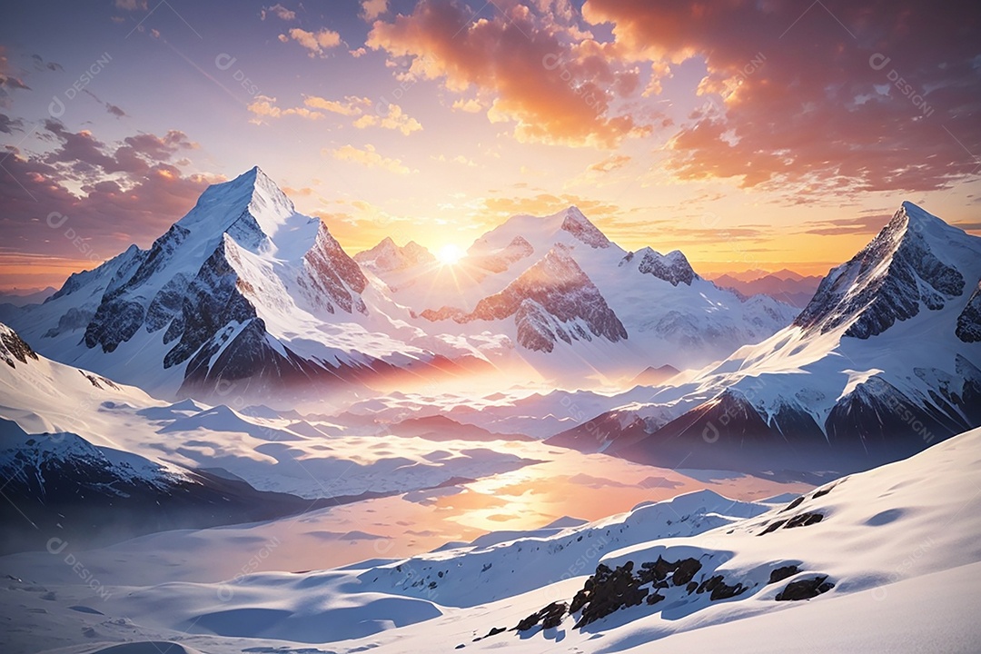 Fundo do pôr do sol da montanha de inverno