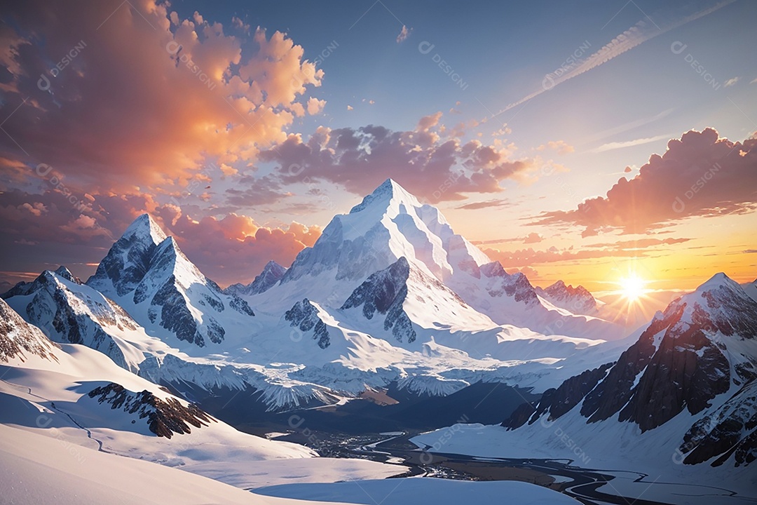 Fundo do pôr do sol da montanha de inverno