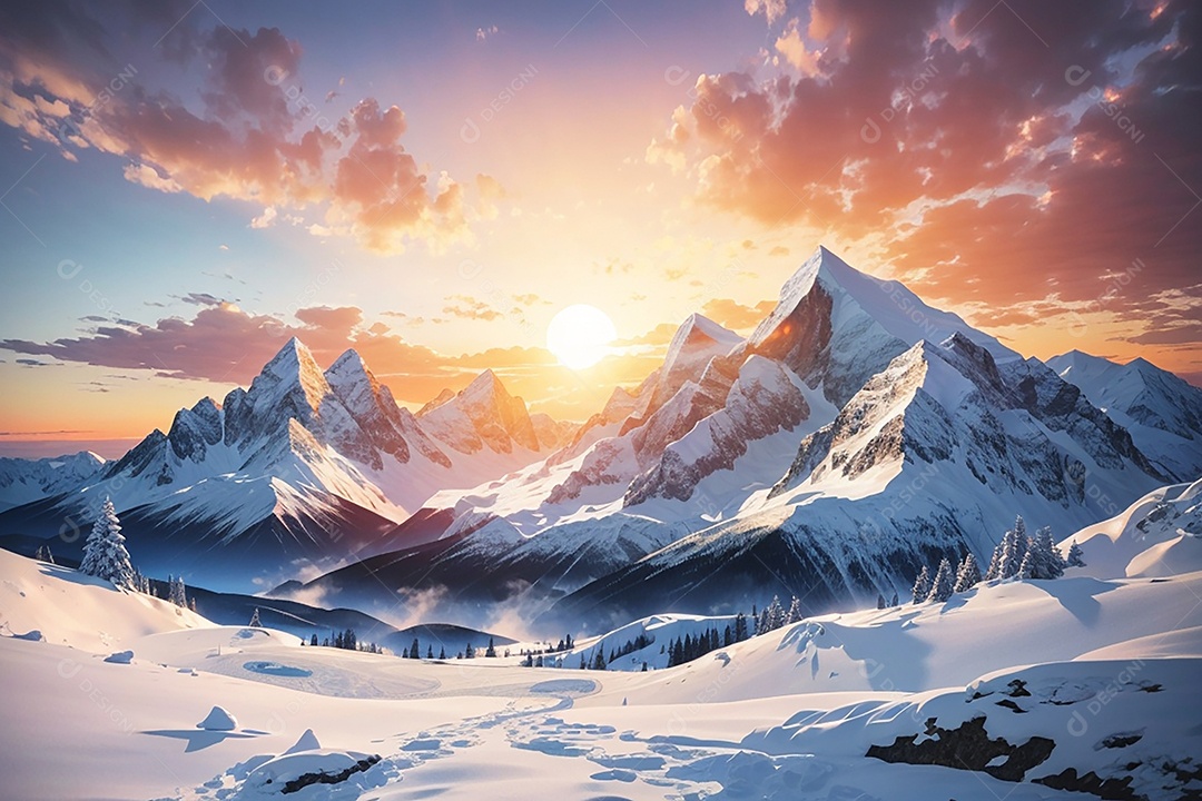 Fundo do pôr do sol da montanha de inverno