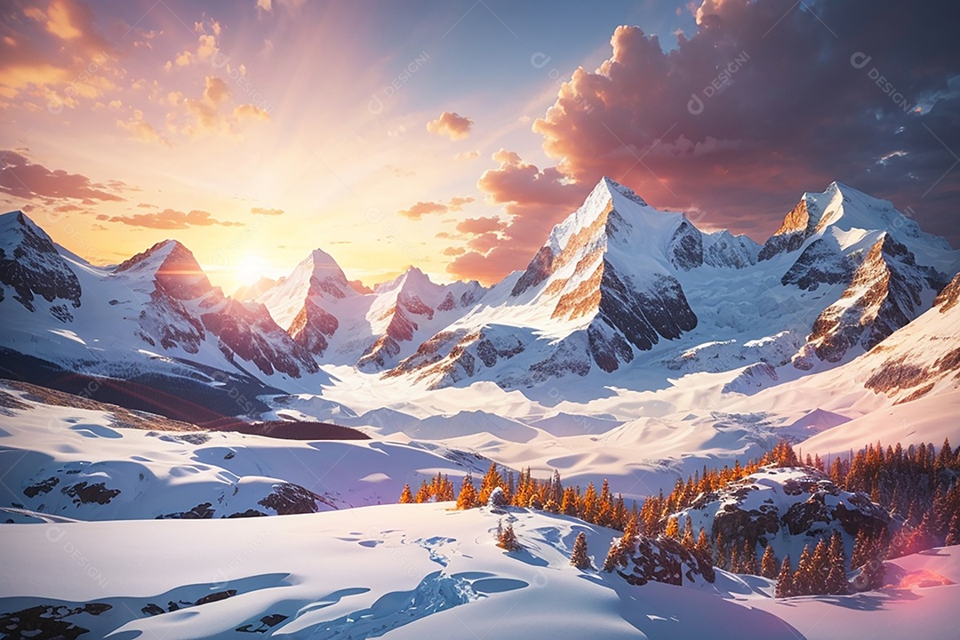 Fundo do pôr do sol da montanha de inverno