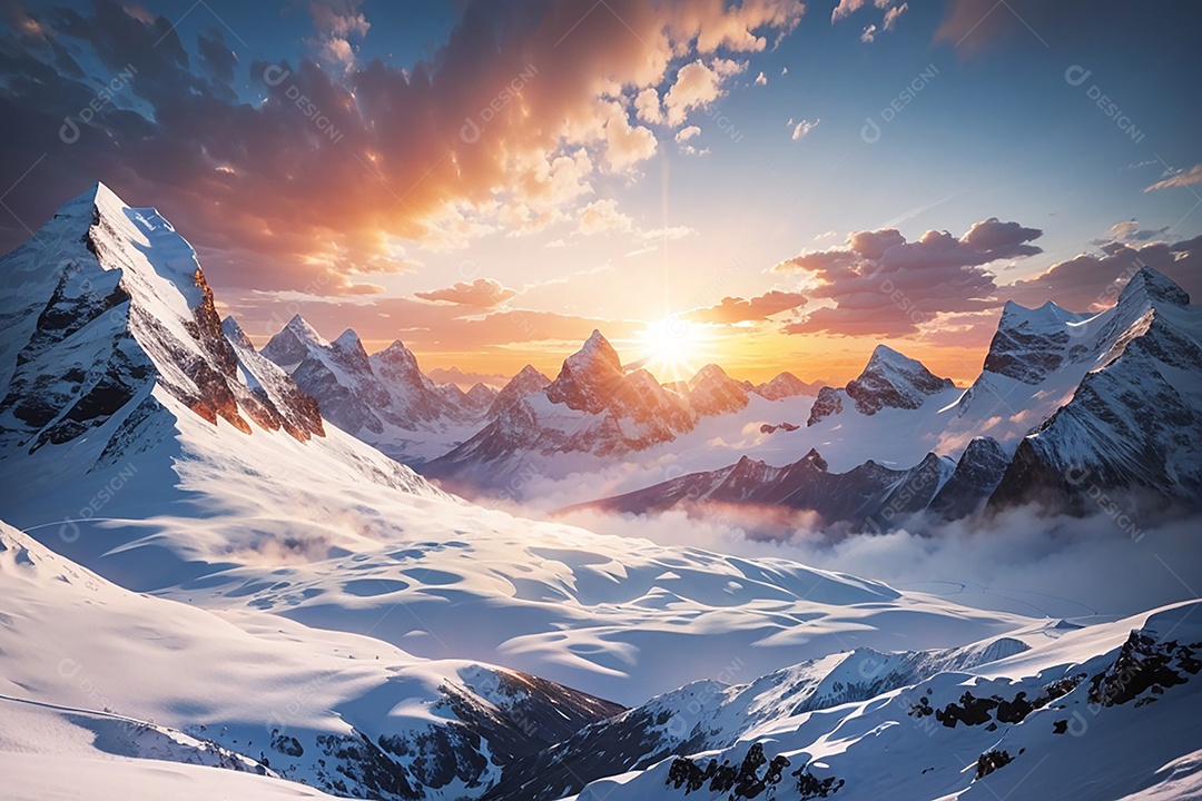 Fundo do pôr do sol da montanha de inverno