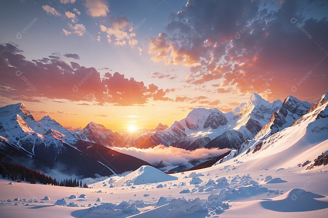 Fundo do pôr do sol da montanha de inverno