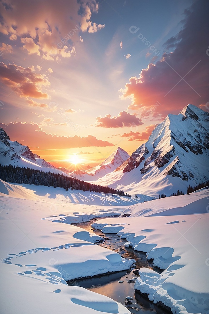 Fundo do pôr do sol da montanha de inverno