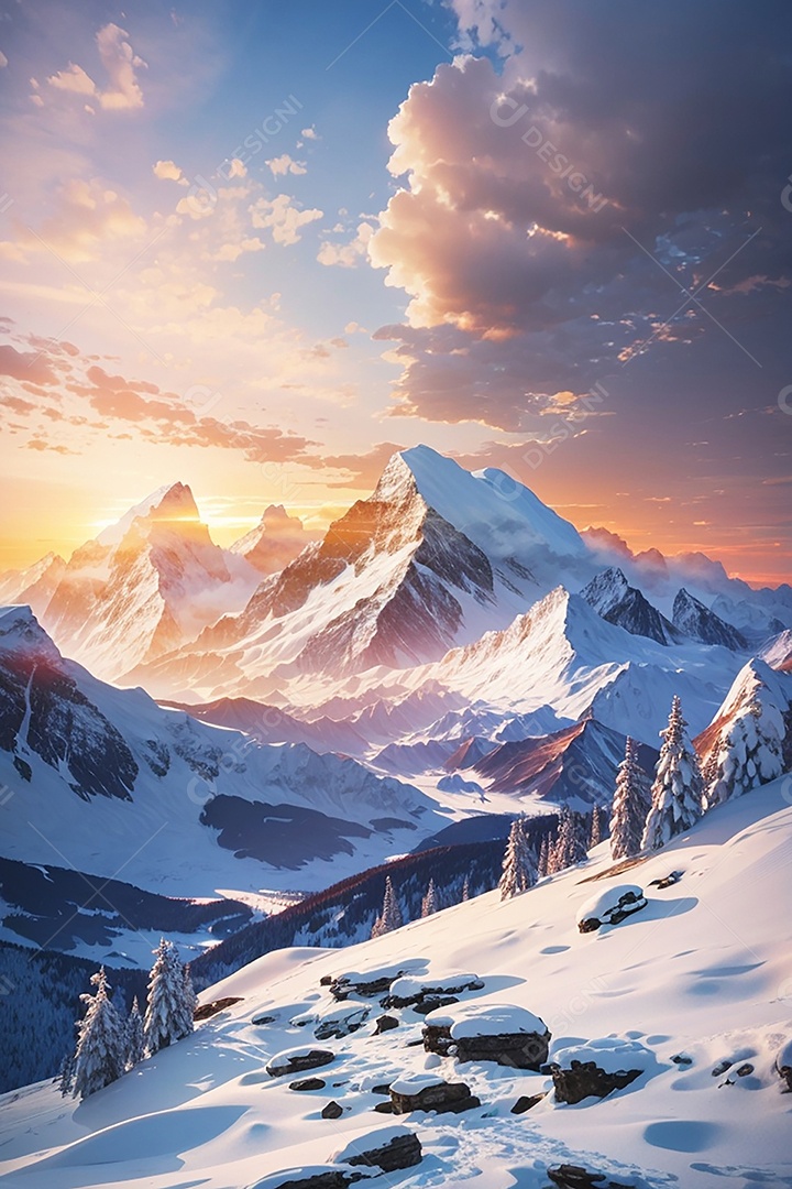 Fundo do pôr do sol da montanha de inverno