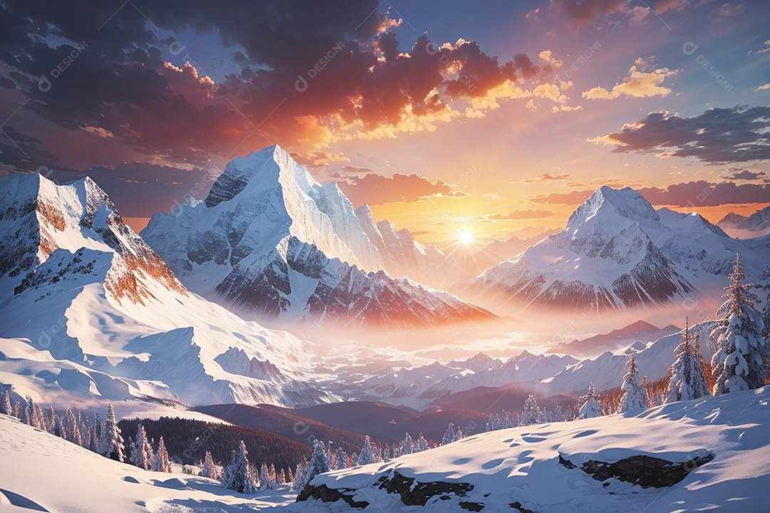 Fundo do pôr do sol da montanha de inverno