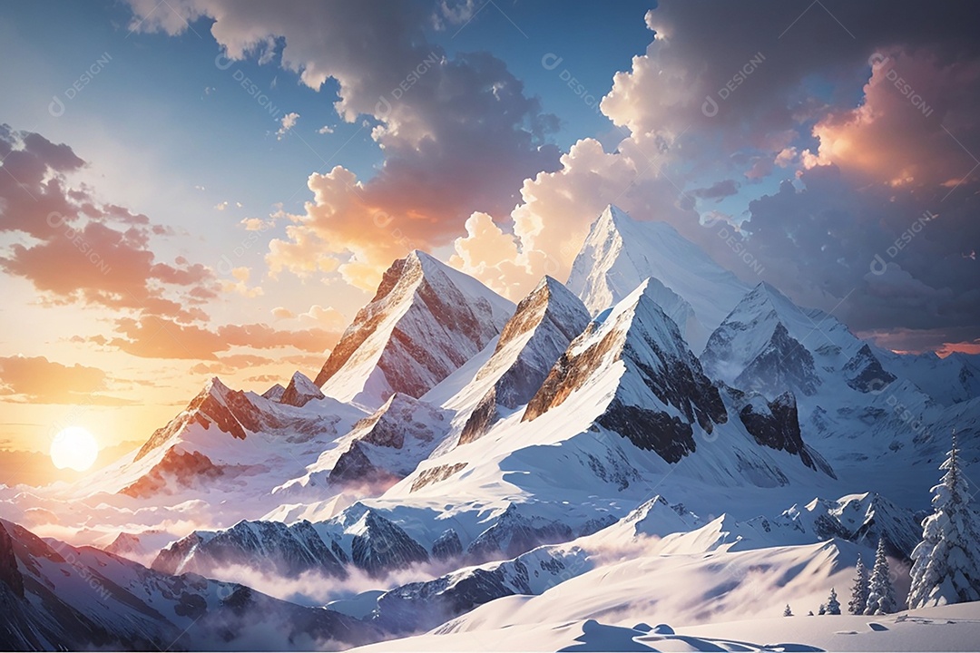 Fundo do pôr do sol da montanha de inverno