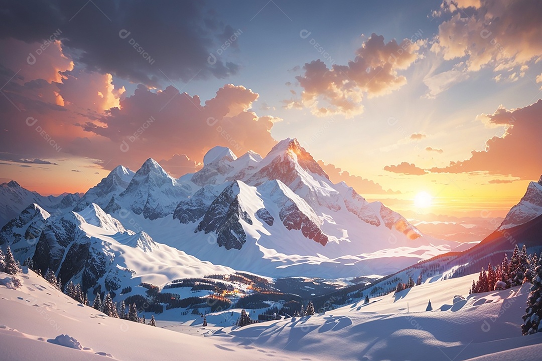 Fundo do pôr do sol da montanha de inverno