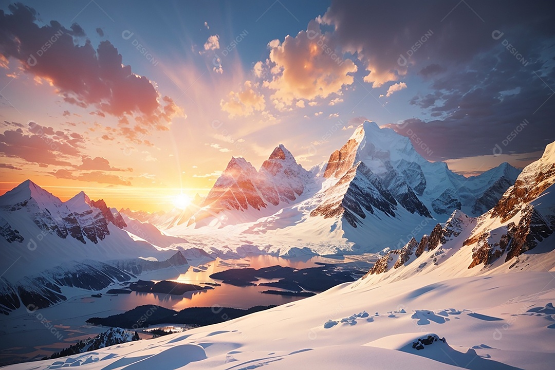 Fundo do pôr do sol da montanha de inverno