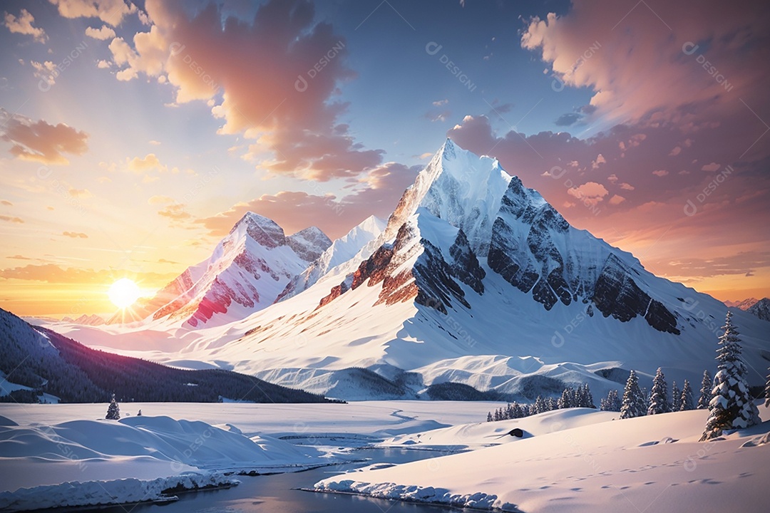 Fundo do pôr do sol da montanha de inverno