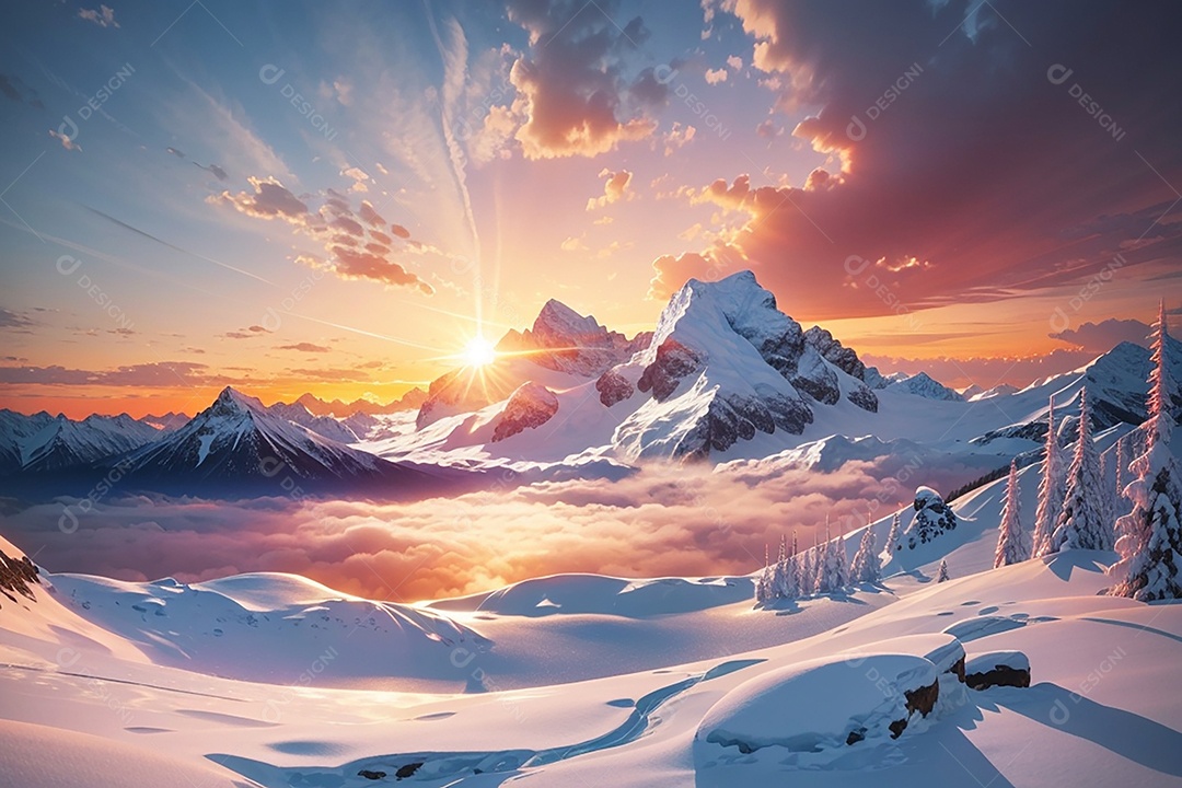 Fundo do pôr do sol da montanha de inverno