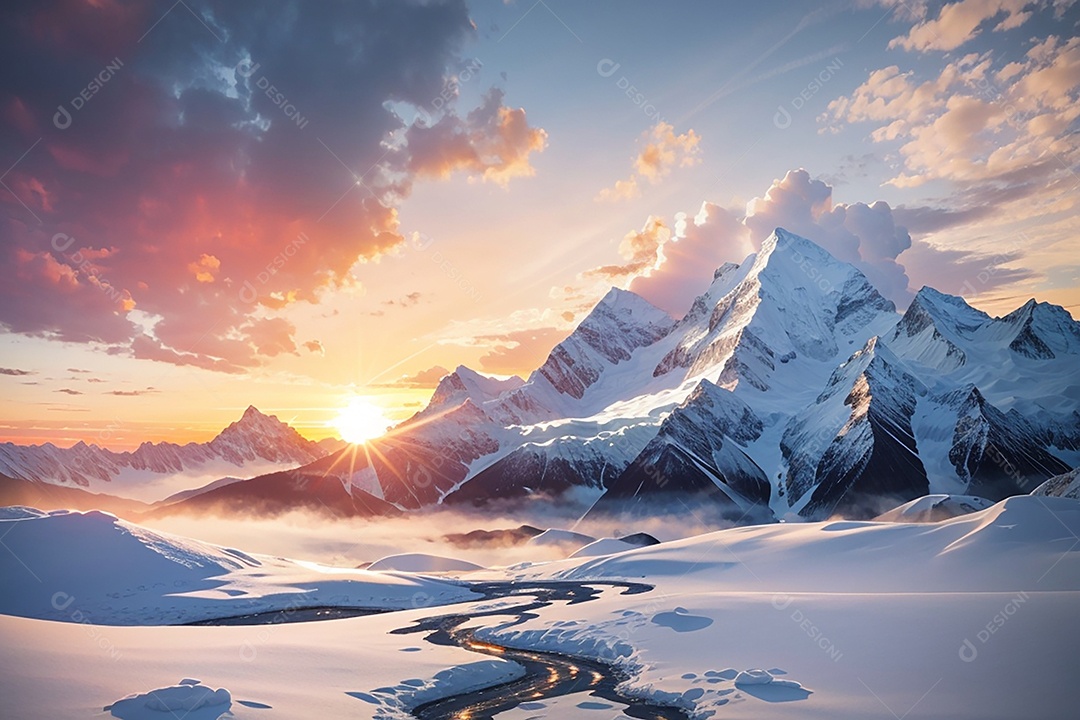 Fundo do pôr do sol da montanha de inverno