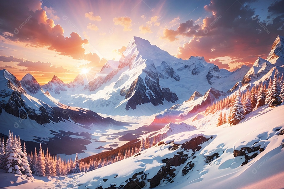 Fundo do pôr do sol da montanha de inverno