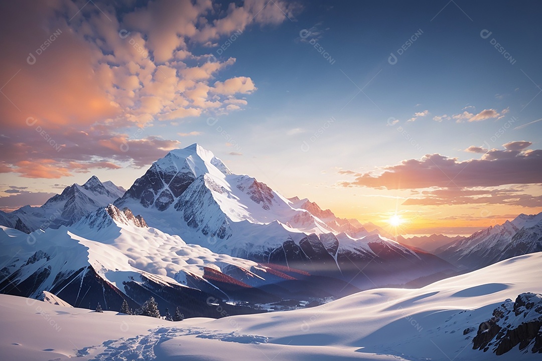 Fundo do pôr do sol da montanha de inverno