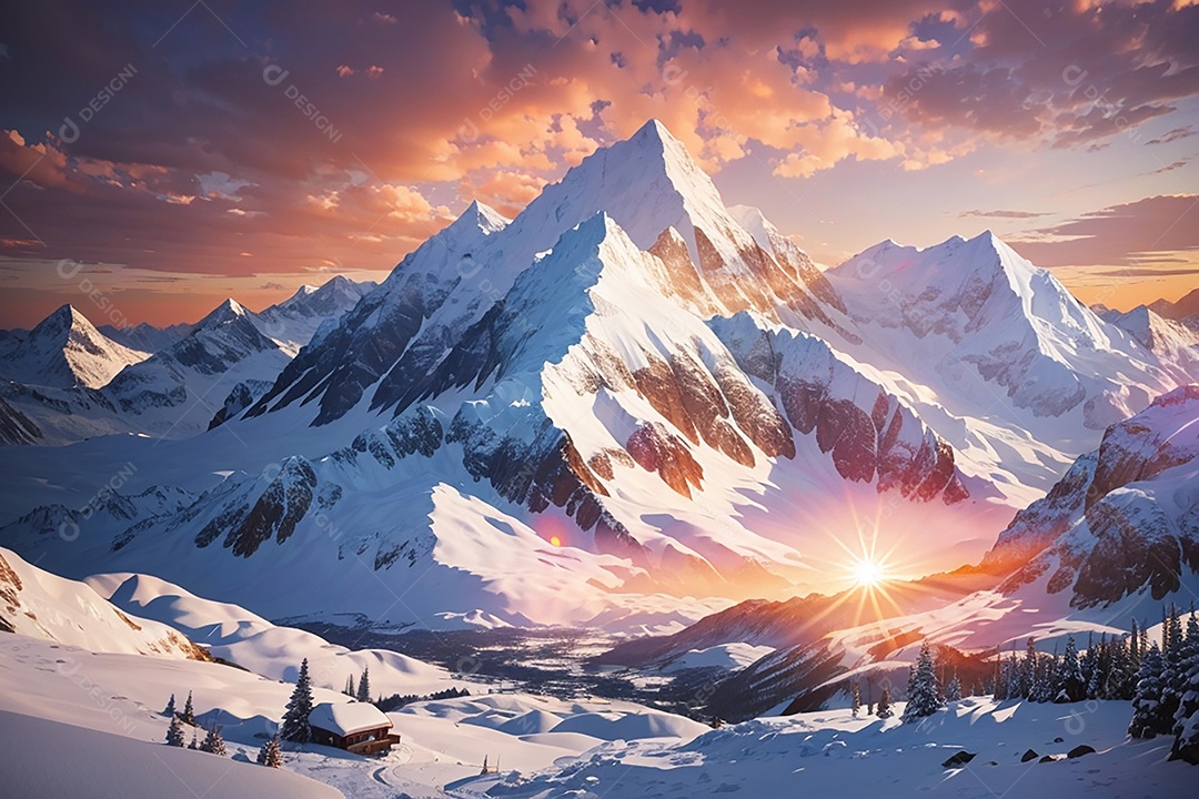 Fundo do pôr do sol da montanha de inverno