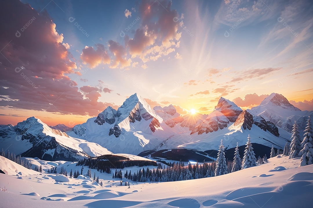 Fundo do pôr do sol da montanha de inverno