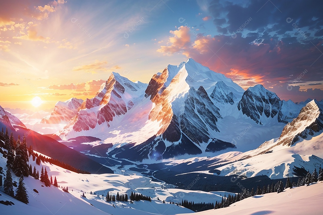 Fundo do pôr do sol da montanha de inverno