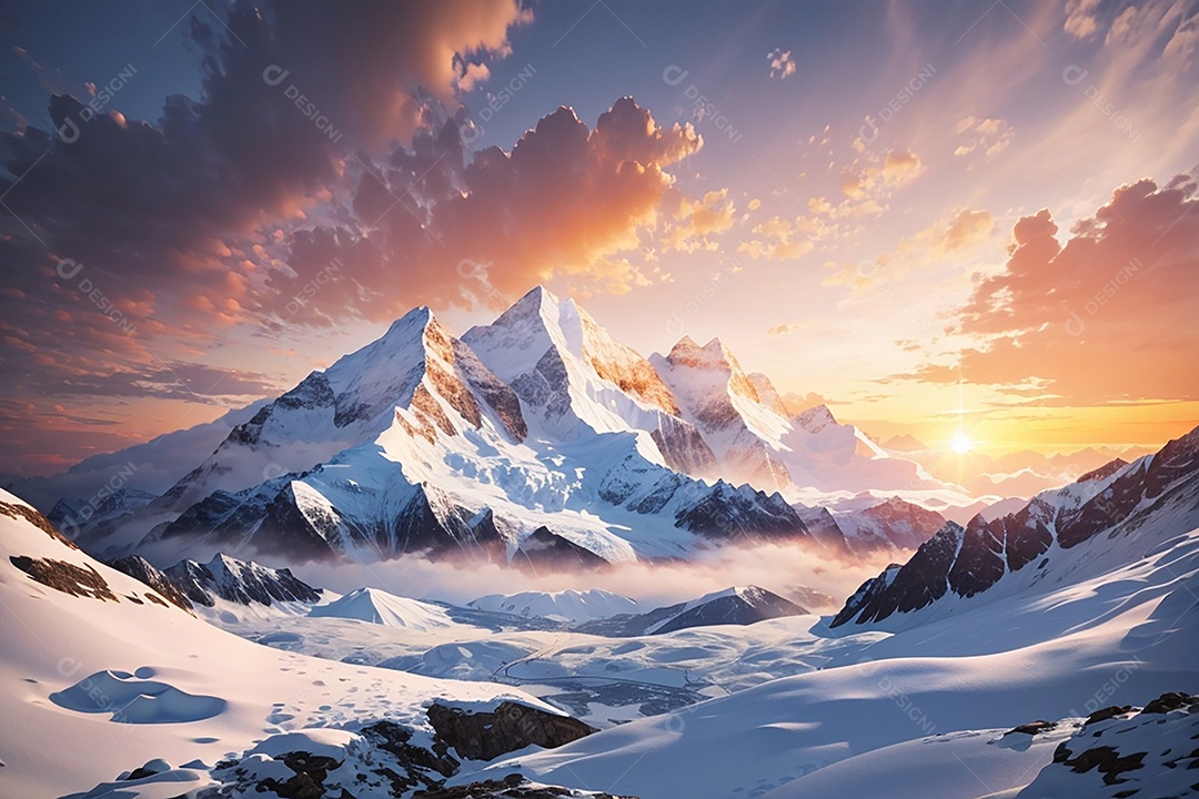 Fundo do pôr do sol da montanha de inverno