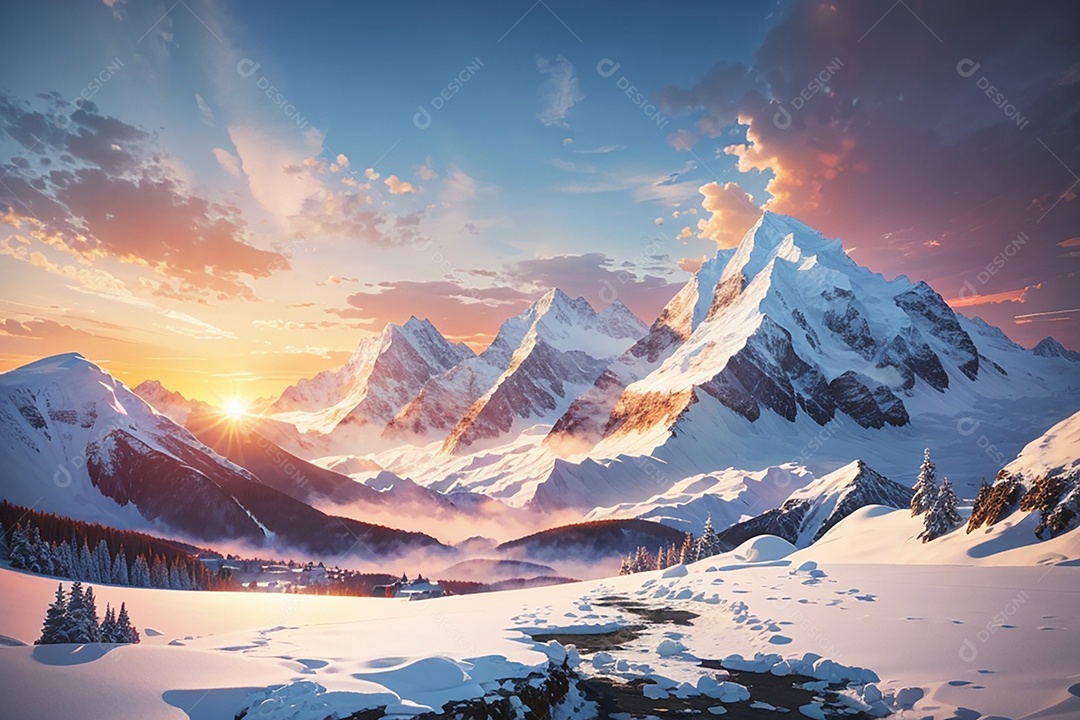 Fundo do pôr do sol da montanha de inverno