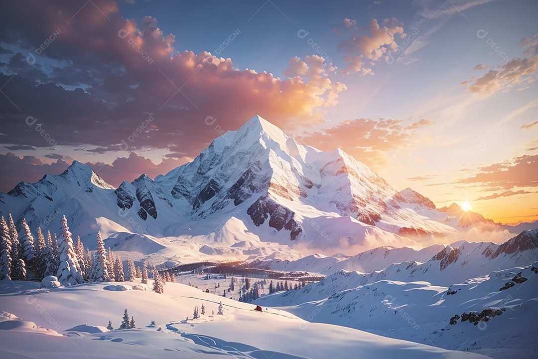 Fundo do pôr do sol da montanha de inverno