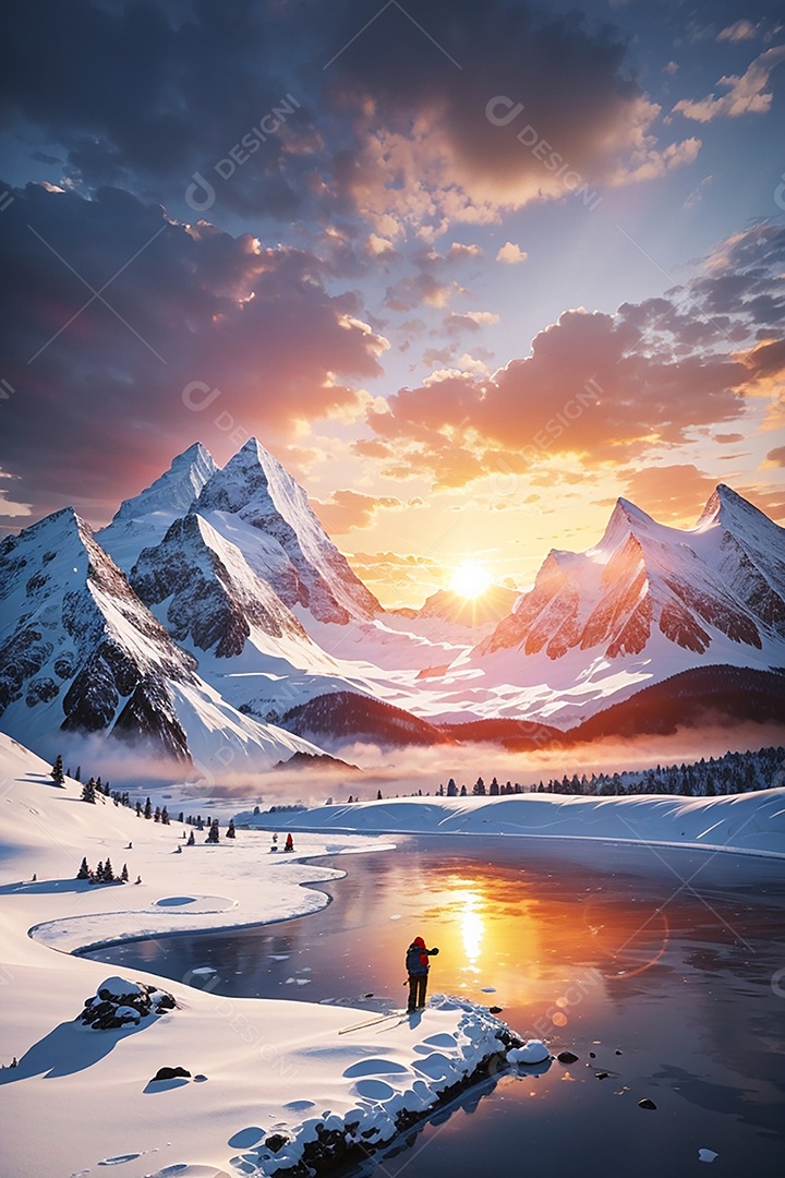 Fundo do pôr do sol da montanha de inverno