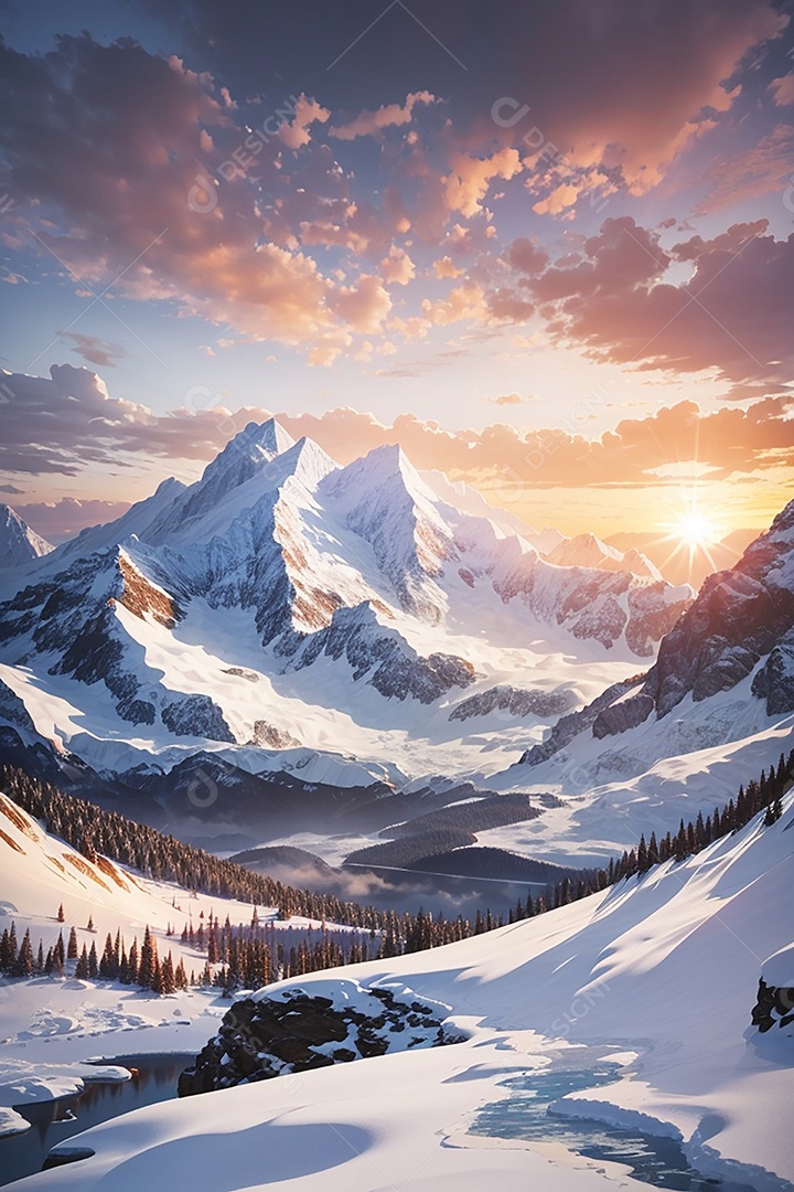 Fundo do pôr do sol da montanha de inverno