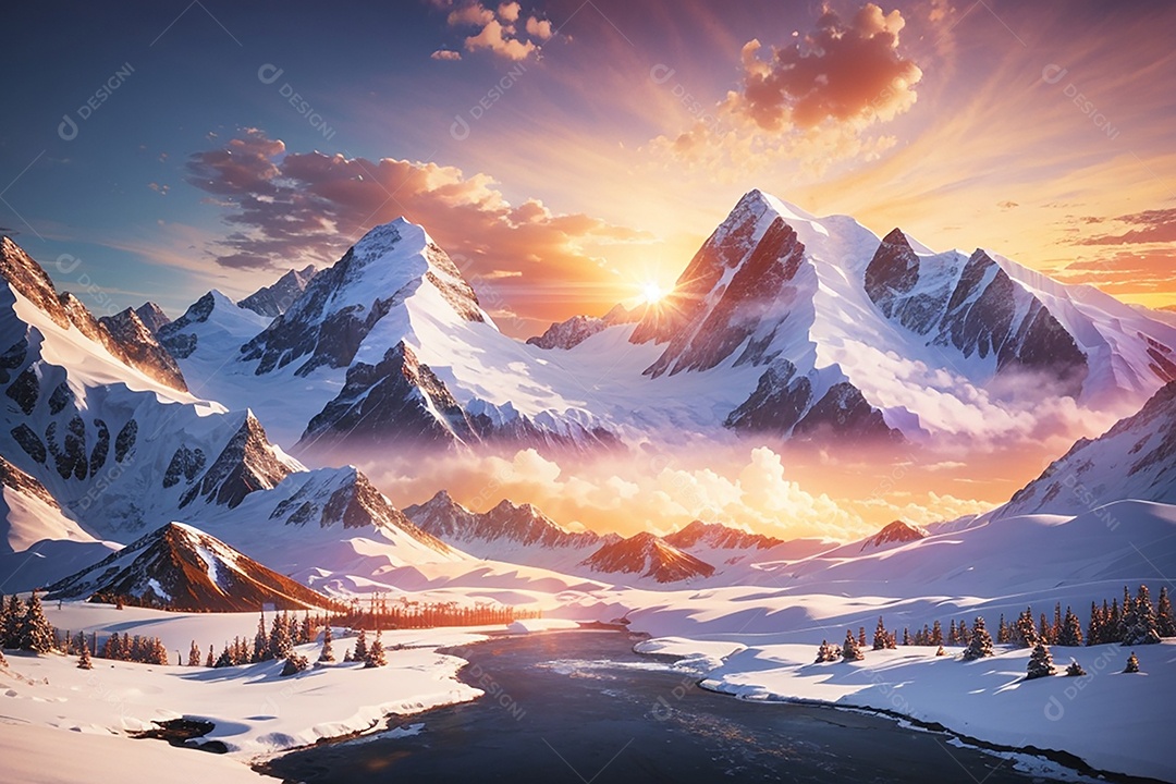 Fundo do pôr do sol da montanha de inverno