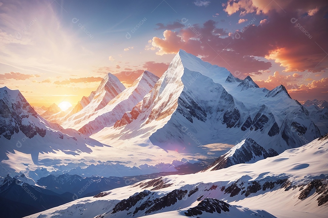 Fundo do pôr do sol da montanha de inverno